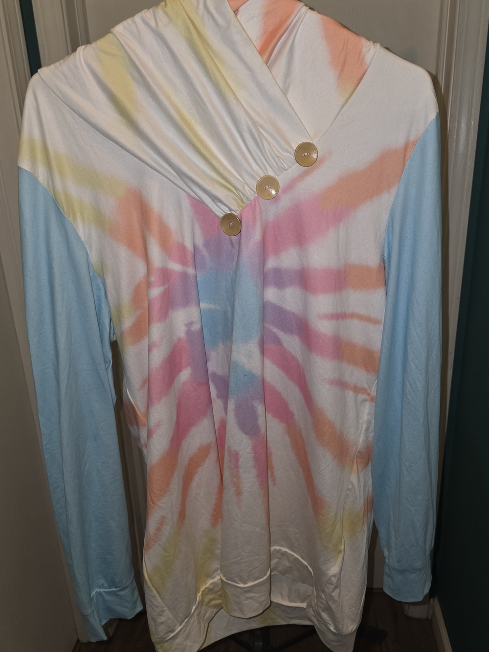 Kids Tie-Dye Pullover Top with Button Detail - Pastel Multi